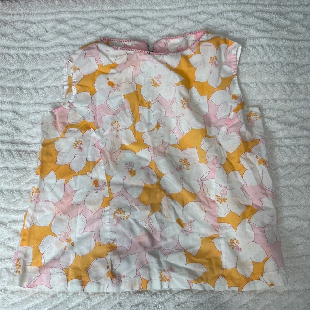 Vintage Women’s 1950’s 1960’s Mid Mod Floral Blouse Cotton Sleeveless Groovy